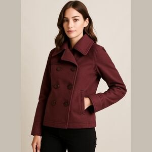 Lululemon Burgundy Double Breasted Moto Peacoat Jacket 8